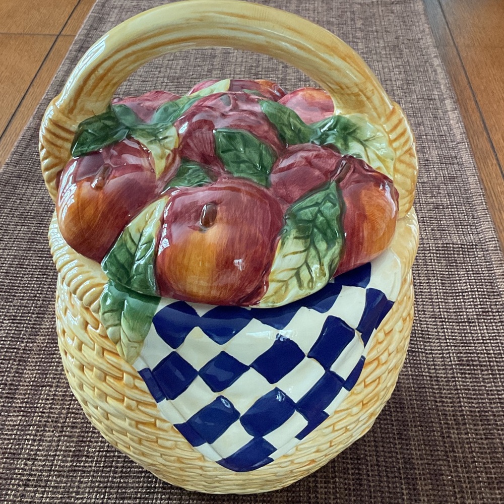 Colorful Ceramic Basket with Apples Design